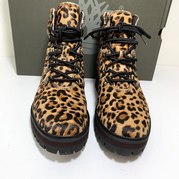 Timberland London Square Mid Hiker Boots Calf Hair Leopard Print Size 8 NEW - Picture 3 of 8